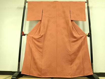 平和屋着物●上質な色無地　雲取り花蝶地紋　紅鬱金色　正絹　逸品　未使用　AABL2843fy