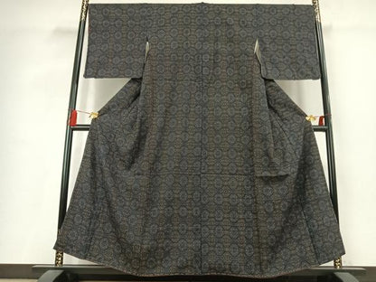 平和屋着物●結城紬　80亀甲　亀甲文　正絹　逸品　AABL2847fy