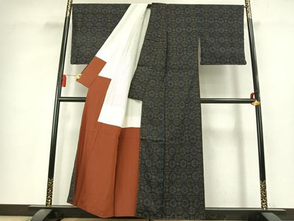 平和屋着物●結城紬　80亀甲　亀甲文　正絹　逸品　AABL2847fy