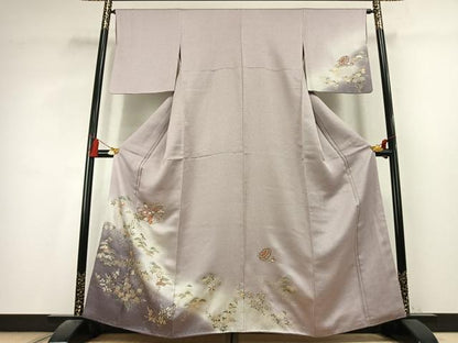 平和屋着物●訪問着　刺繍　地紙雪輪花文　暈し染め　金糸　金銀彩　正絹　逸品　AABL2848fy
