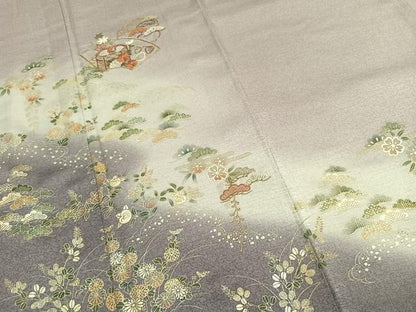 平和屋着物●訪問着　刺繍　地紙雪輪花文　暈し染め　金糸　金銀彩　正絹　逸品　AABL2848fy
