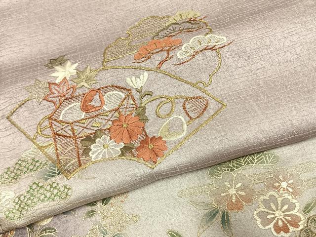 平和屋着物●訪問着　刺繍　地紙雪輪花文　暈し染め　金糸　金銀彩　正絹　逸品　AABL2848fy