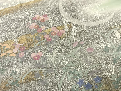 平和屋着物●訪問着　駒刺繍　草花文　暈し染め　金彩　正絹　逸品　未使用　AABL2849fy