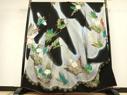平和屋着物●豪華振袖　花蝶文　暈し染め　金彩　正絹　逸品　AABL2851fy