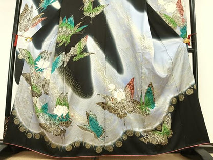 平和屋着物●豪華振袖　花蝶文　暈し染め　金彩　正絹　逸品　AABL2851fy