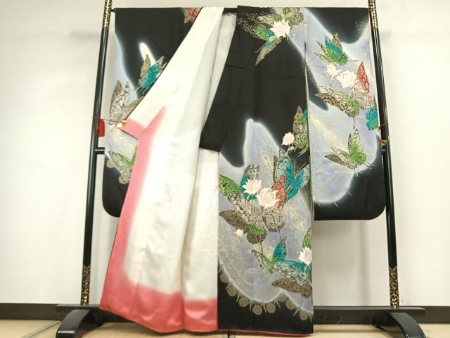 平和屋着物●豪華振袖　花蝶文　暈し染め　金彩　正絹　逸品　AABL2851fy