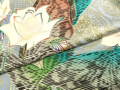 平和屋着物●豪華振袖　花蝶文　暈し染め　金彩　正絹　逸品　AABL2851fy