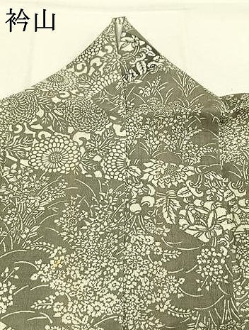 平和屋着物●上質な小紋　紬地　型染め　草花文　正絹　逸品　AABL2852fy