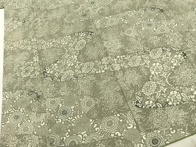 平和屋着物●上質な小紋　紬地　型染め　草花文　正絹　逸品　AABL2852fy