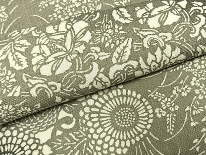 平和屋着物●上質な小紋　紬地　型染め　草花文　正絹　逸品　AABL2852fy