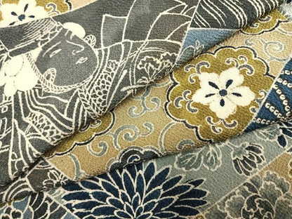 平和屋着物●上質な小紋　切嵌人物花文　鬼しぼ縮緬　正絹　逸品　AABL2853fy