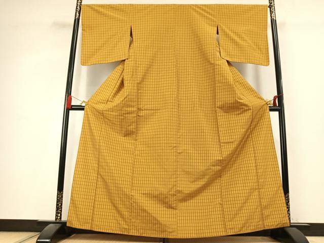平和屋着物●本場黄八丈　平織　紬　格子　正絹　逸品　AABL2854fy