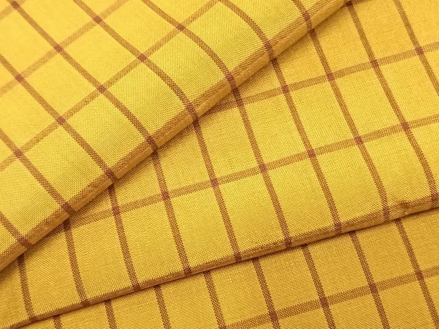 平和屋着物●本場黄八丈　平織　紬　格子　正絹　逸品　AABL2854fy