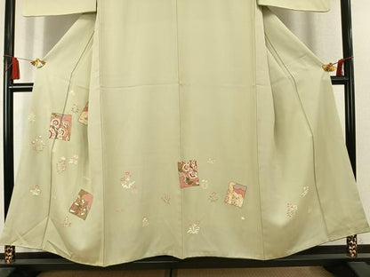 平和屋着物●訪問着　駒刺繍　色紙花文　金彩　正絹　逸品　AABL2855fy