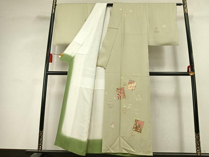 平和屋着物●訪問着　駒刺繍　色紙花文　金彩　正絹　逸品　AABL2855fy