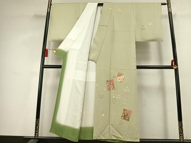 平和屋着物●訪問着　駒刺繍　色紙花文　金彩　正絹　逸品　AABL2855fy