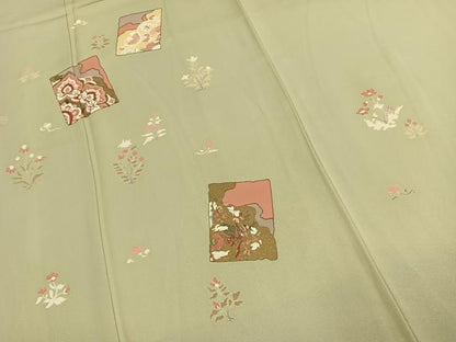 平和屋着物●訪問着　駒刺繍　色紙花文　金彩　正絹　逸品　AABL2855fy