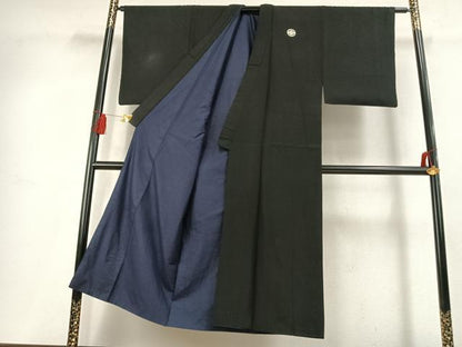 平和屋着物●男性　黒紋付　正絹　逸品　AABL2856fy