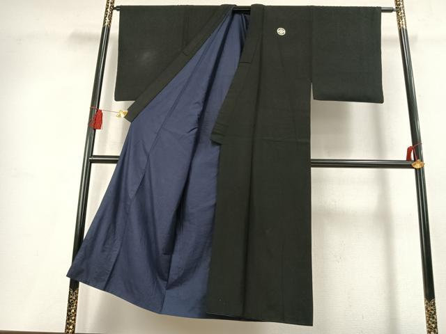 平和屋着物●男性　黒紋付　正絹　逸品　AABL2856fy