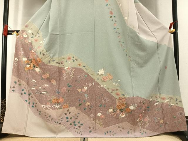 平和屋着物●訪問着　作家物　御所車花文　金彩　正絹　逸品　AABL2857fy