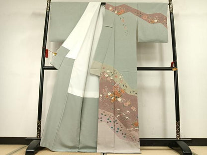 平和屋着物●訪問着　作家物　御所車花文　金彩　正絹　逸品　AABL2857fy