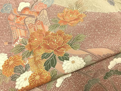 平和屋着物●訪問着　作家物　御所車花文　金彩　正絹　逸品　AABL2857fy