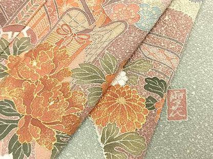 平和屋着物●訪問着　作家物　御所車花文　金彩　正絹　逸品　AABL2857fy