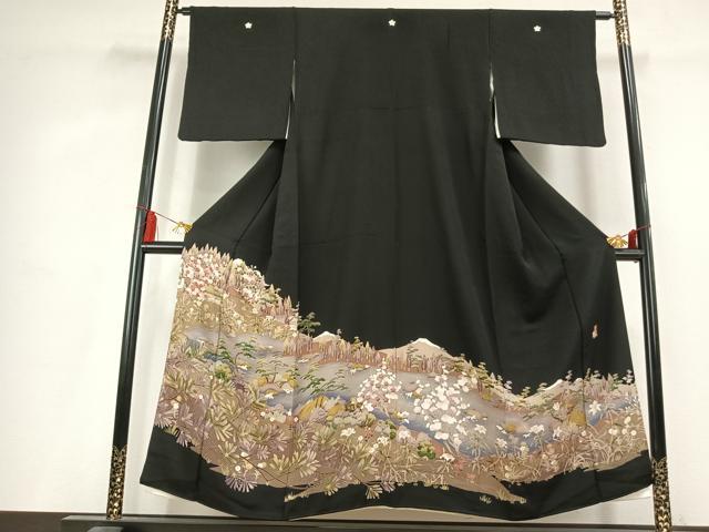 平和屋着物●豪華黒留袖　作家物　風景花文　暈し染め　正絹　逸品　未使用　AABL2858fy