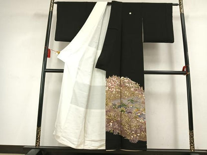 平和屋着物●豪華黒留袖　作家物　風景花文　暈し染め　正絹　逸品　未使用　AABL2858fy