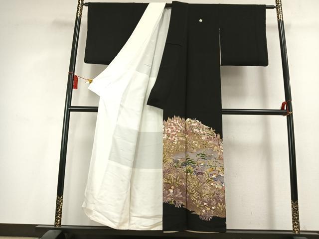 平和屋着物●豪華黒留袖　作家物　風景花文　暈し染め　正絹　逸品　未使用　AABL2858fy