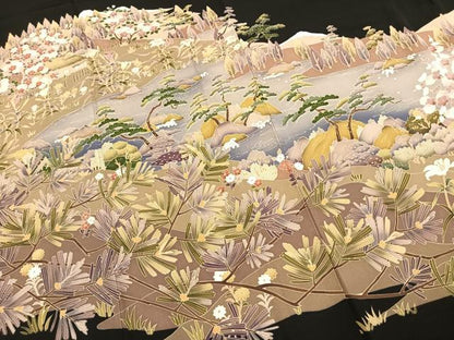 平和屋着物●豪華黒留袖　作家物　風景花文　暈し染め　正絹　逸品　未使用　AABL2858fy