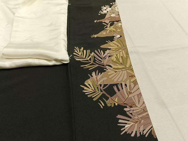 平和屋着物●豪華黒留袖　作家物　風景花文　暈し染め　正絹　逸品　未使用　AABL2858fy