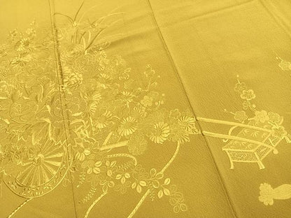 平和屋着物●豪華振袖　中国三大刺繍　スワトウ刺繍　汕頭刺繍　総刺繍　片輪車花地紋　芥子色　正絹　逸品　AABL2860fy