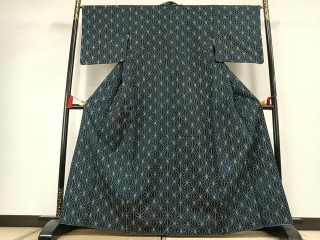 平和屋着物●上質な紬　麻の葉文様　正絹　逸品　AABL2863fy