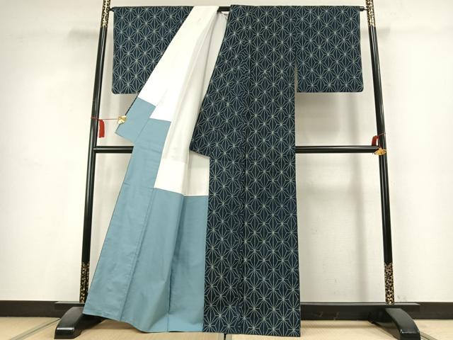 平和屋着物●上質な紬　麻の葉文様　正絹　逸品　AABL2863fy