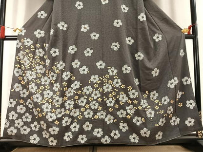 平和屋着物●訪問着　絞り　駒刺繍　舞花文　金彩　正絹　逸品　AABL2867fy