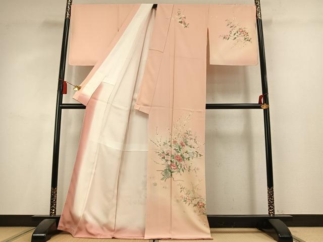 平和屋着物●訪問着　友禅　作家物　枝花文　暈し染め　正絹　逸品　AABL2868fy