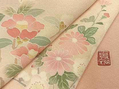 平和屋着物●訪問着　友禅　作家物　枝花文　暈し染め　正絹　逸品　AABL2868fy