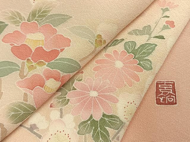 平和屋着物●訪問着　友禅　作家物　枝花文　暈し染め　正絹　逸品　AABL2868fy