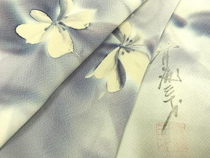 平和屋着物●染色作家　斉藤三才　訪問着　舞花文　暈し染め　正絹　逸品　AABL2869fy