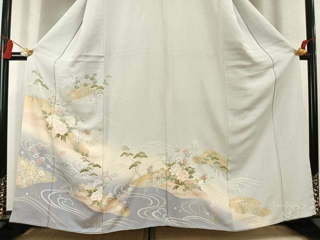 平和屋着物●訪問着　草花文　暈し染め　金彩　正絹　逸品　AABL2870fy