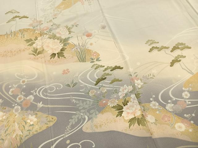 平和屋着物●訪問着　草花文　暈し染め　金彩　正絹　逸品　AABL2870fy