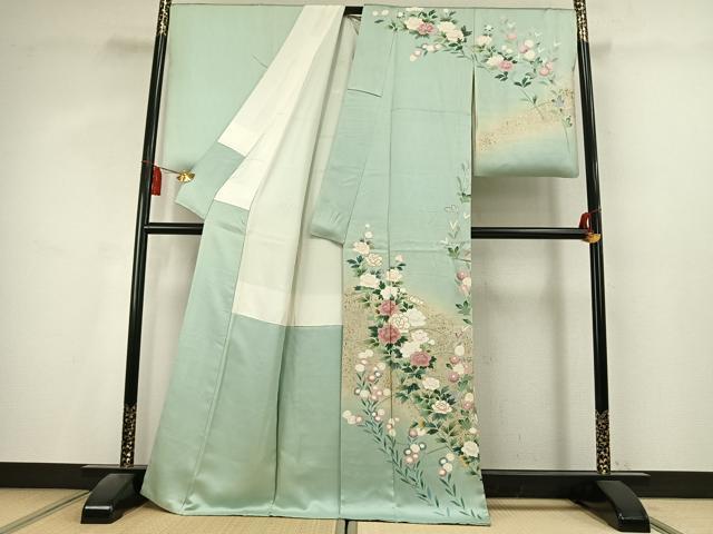 平和屋着物●訪問着　草花文　暈し染め　金彩　正絹　逸品　AABL2871fy