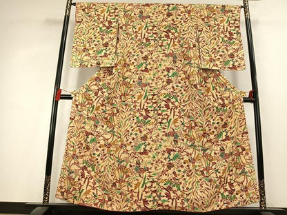 平和屋着物●上質な小紋　型染め　花鳥文　正絹　逸品　AABL2872fy