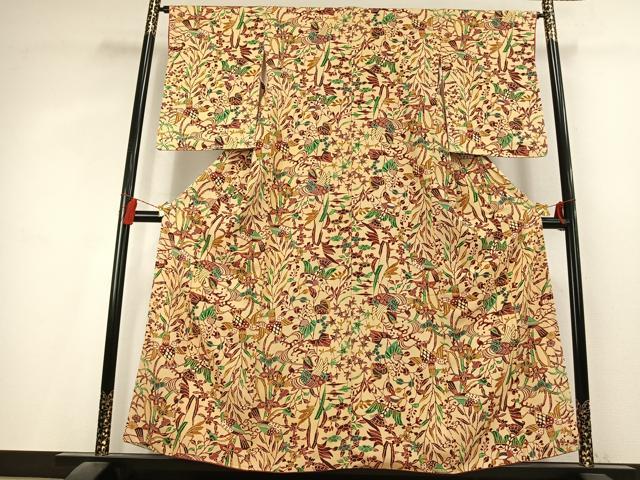平和屋着物●上質な小紋　型染め　花鳥文　正絹　逸品　AABL2872fy