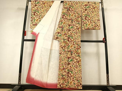 平和屋着物●上質な小紋　型染め　花鳥文　正絹　逸品　AABL2872fy