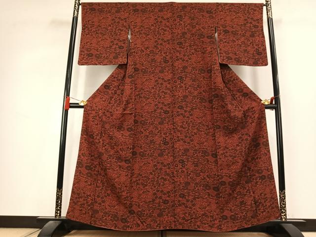 平和屋着物●上質な小紋　型染め　草花文　正絹　逸品　AABL2874fy
