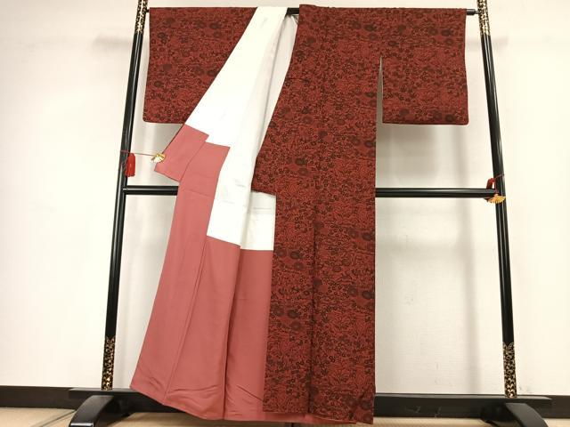 平和屋着物●上質な小紋　型染め　草花文　正絹　逸品　AABL2874fy