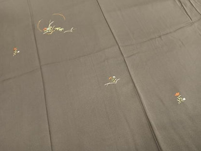 平和屋着物●訪問着　総刺繍　駒刺繍　草花文　金糸　正絹　逸品　AABL2875fy