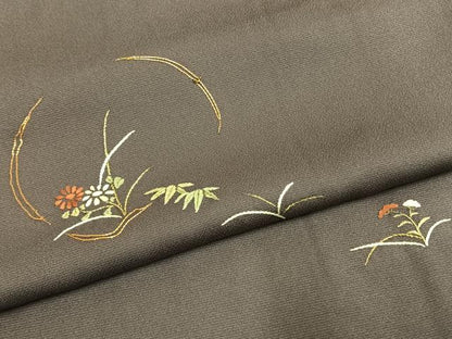 平和屋着物●訪問着　総刺繍　駒刺繍　草花文　金糸　正絹　逸品　AABL2875fy